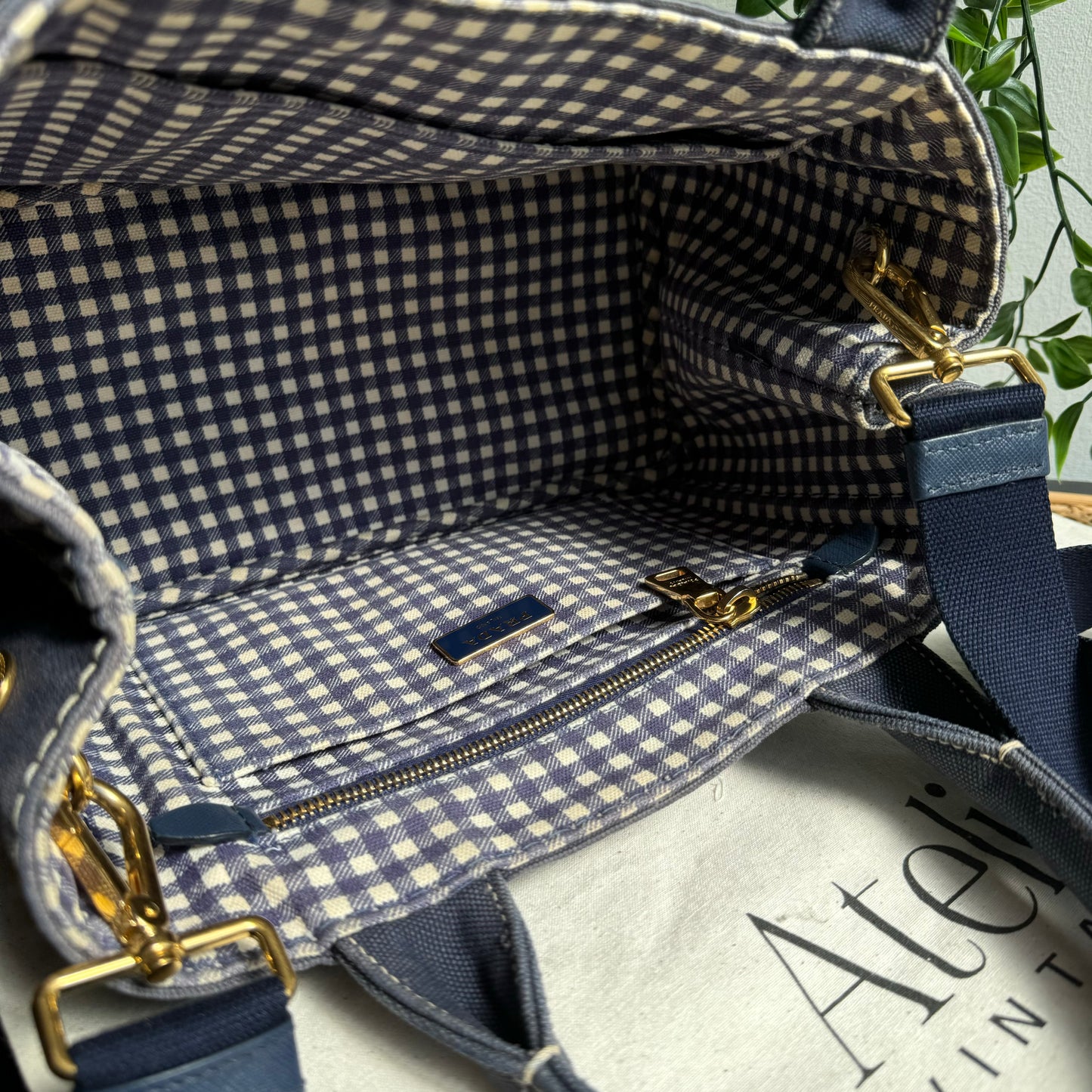 Prada Canapa Denim Blue Canvas Two Way Tote