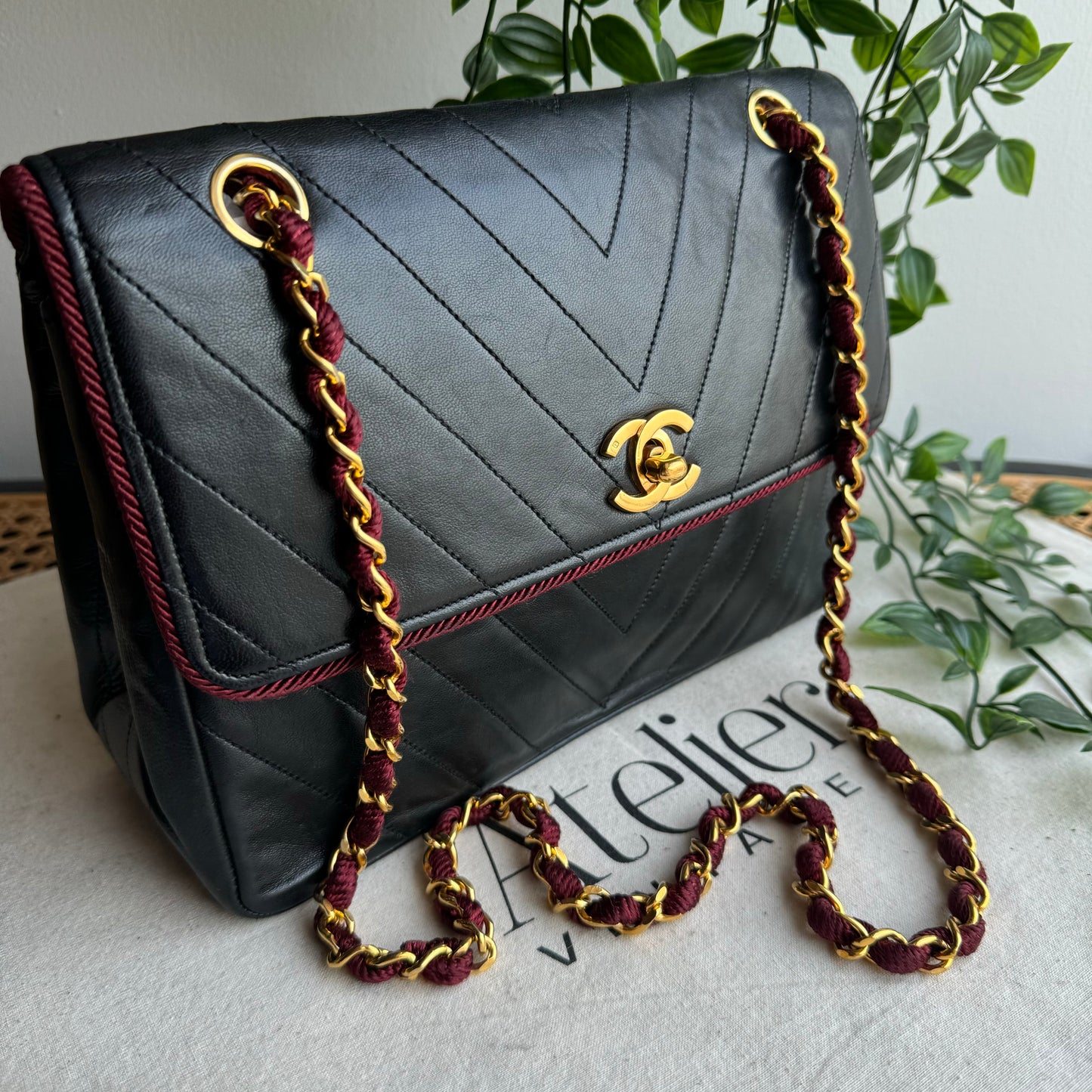 Chanel 1991 Bi Color Chevron Quilted Single Flap
