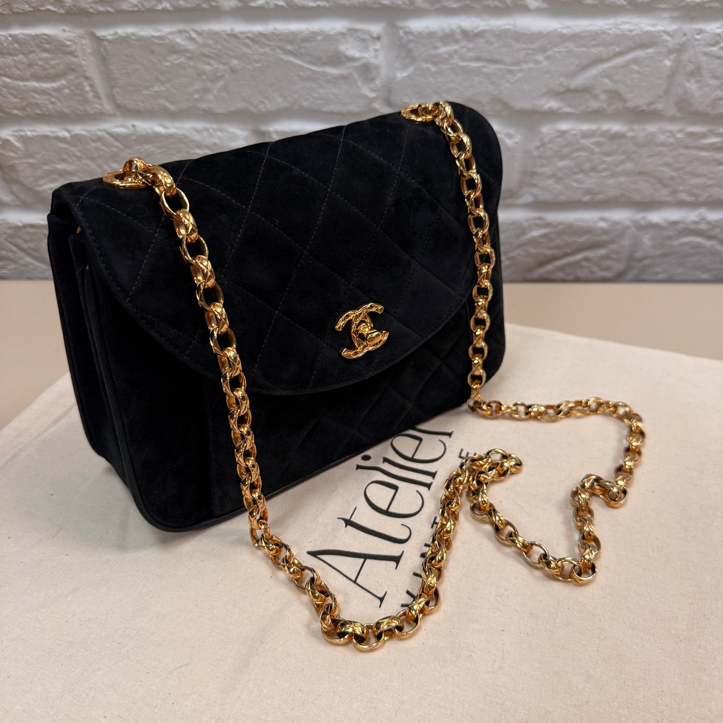 Chanel 1980s Ultra Rare Limited Edition Bijoux Chain in Black Suede and 24k Hold Hardware