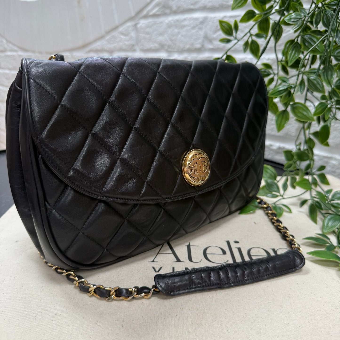 Chanel 1986 CC Button Quilted Half Moon Flap