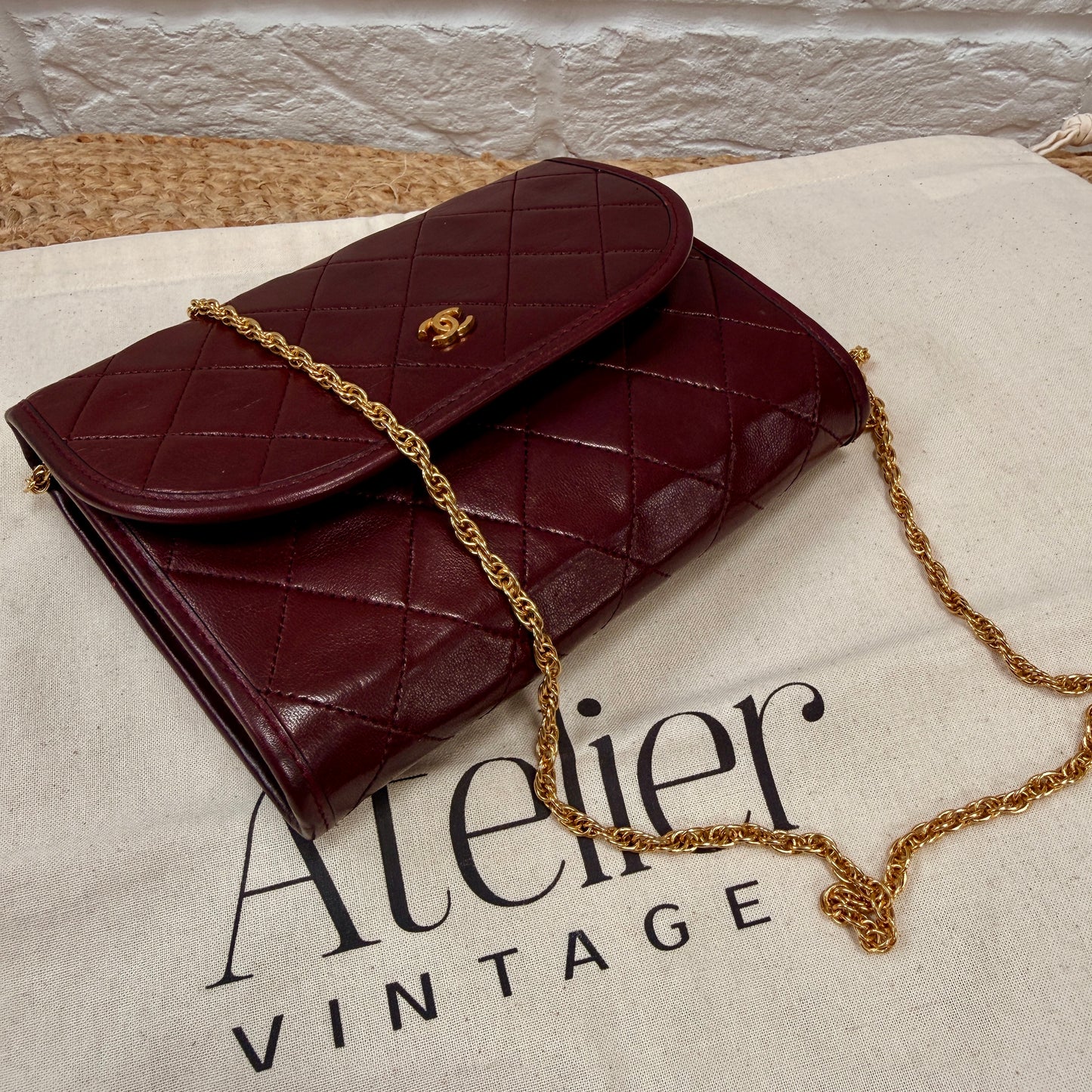 Chanel Early 1980s Rare Bordeaux Lambskin Leather Single flap Cross Body