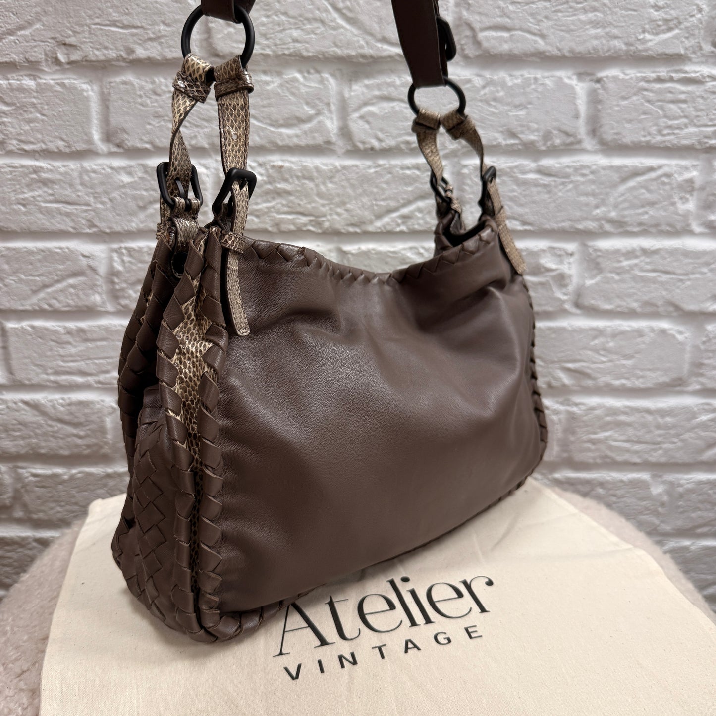 Bottega Veneta 1990s Bottega Veneta Taupe & Beige Lizard Leather Tote