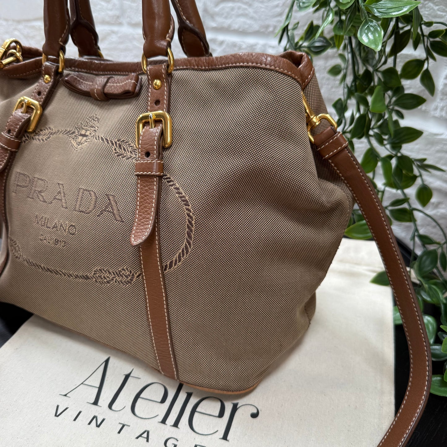 Prada 1990s Canapa Two Way Tote