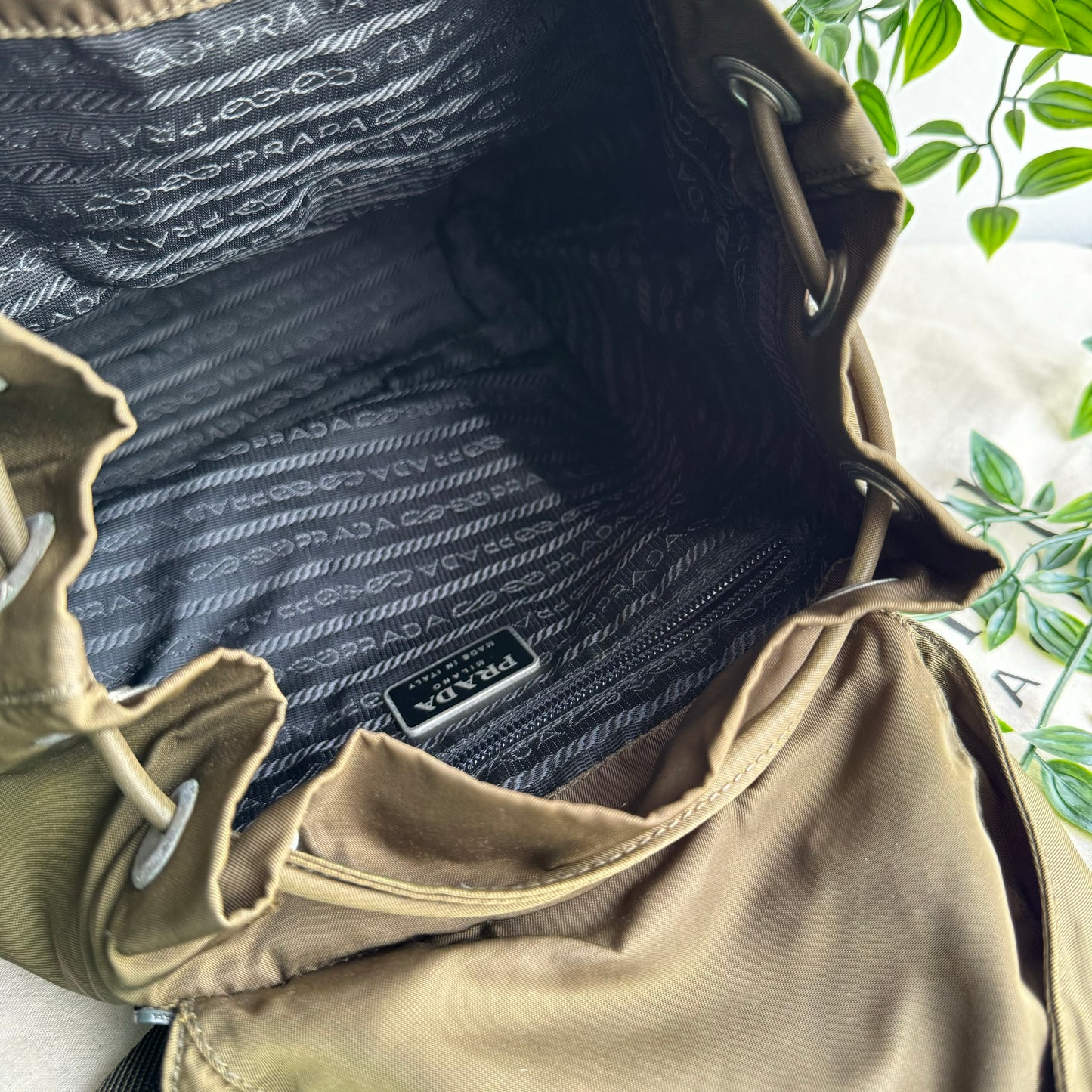 Prada Khaki Nylon Back Pack