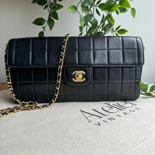 Chanel 2000 East West Chocolate Bar Single Flap