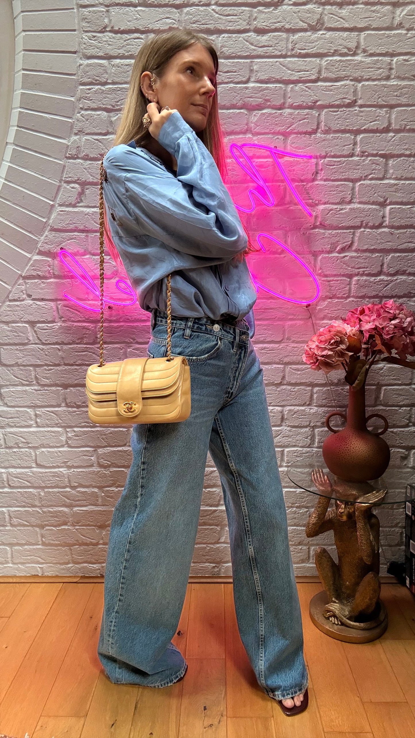 Chanel 1991 Ultra Rare Mademoiselle Scallop Double Flap in Dark Beige