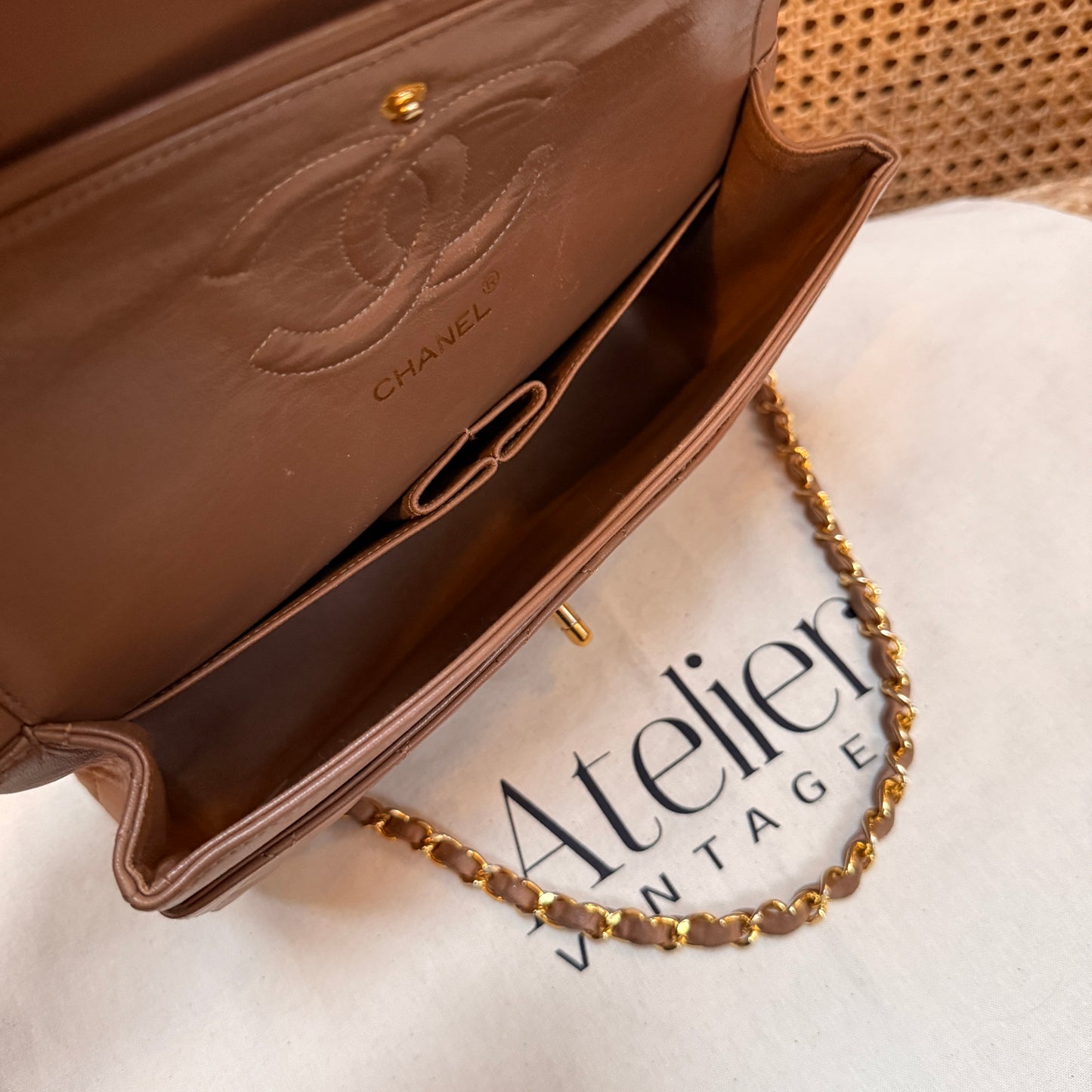 Chanel 1989 Rare Tan Lambskin Leather Classic Double Flap in Medium with 24k Gold Hardware