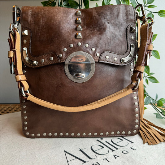 Prada Vintage Studded Leather Shoulder Bag