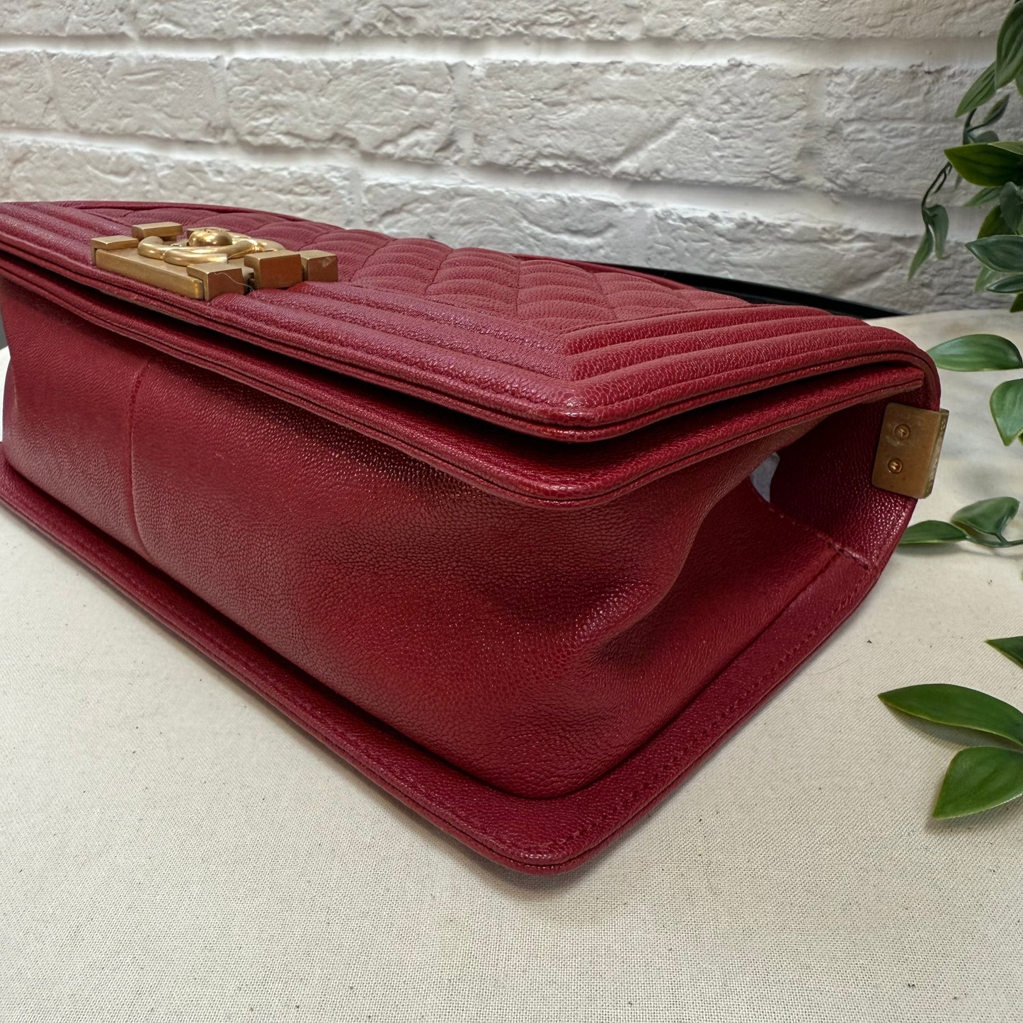 Chanel 2018 Burgundy Le Boy Diamond Quilted Caviar Leather