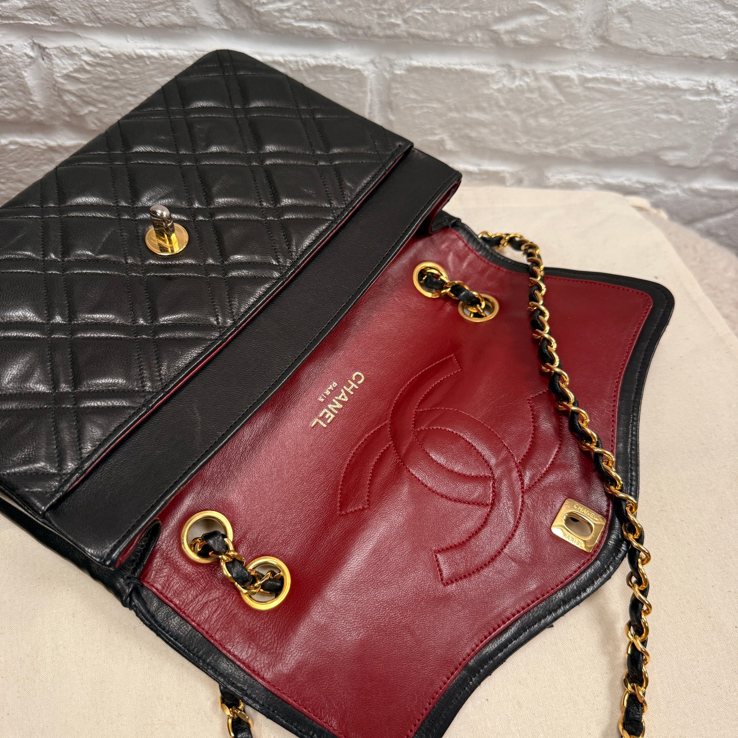 Chanel Early 1980s Rare Chanel Double Diamond Quilted Two Way Single Flap in black