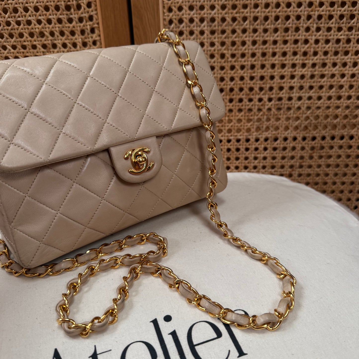 Chanel 1991 Beige Classic Medium Square Single Flap