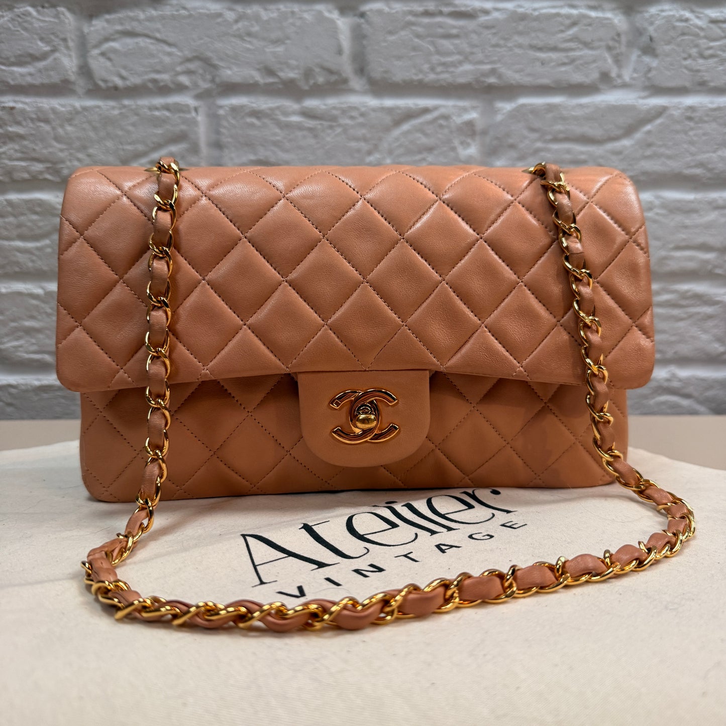 Chanel 1996 Ultra Rare Nude Lambskin Leather Classic Double Flap in Medium with 24k Gold Hardware