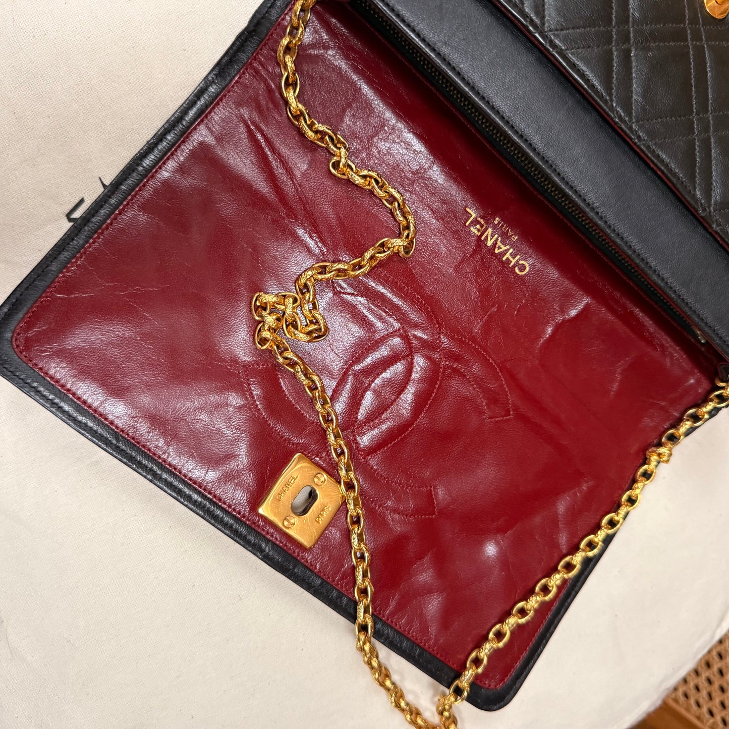 Chanel Rare Early 1980s Double Diamond Quilted Bijoux Chain Classic Rectangle