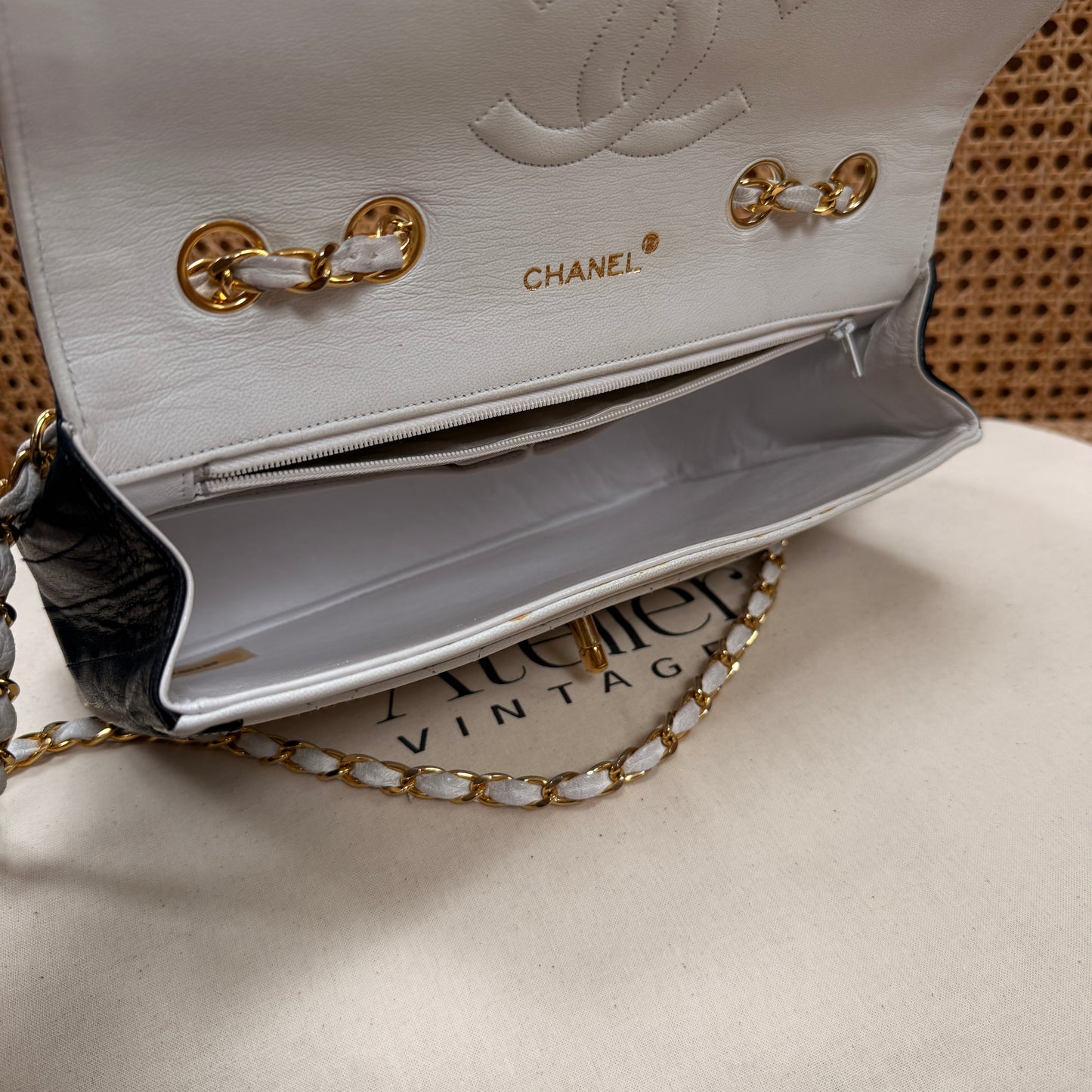 Chanel 1986 Rare Ivory & Navy Limited Edition Single Flap