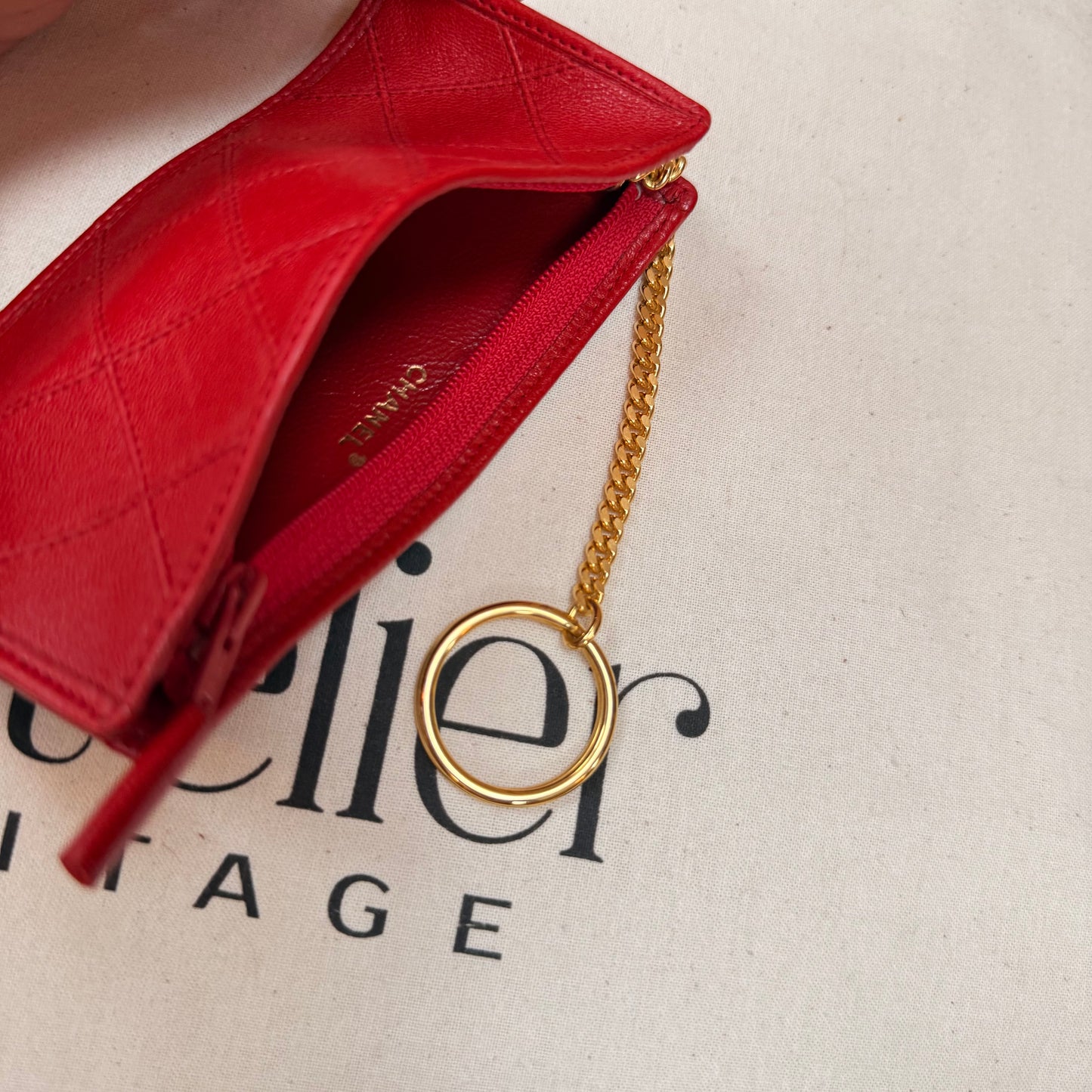 Chanel 1989 Red Quilted Key, Card & Coin pouch