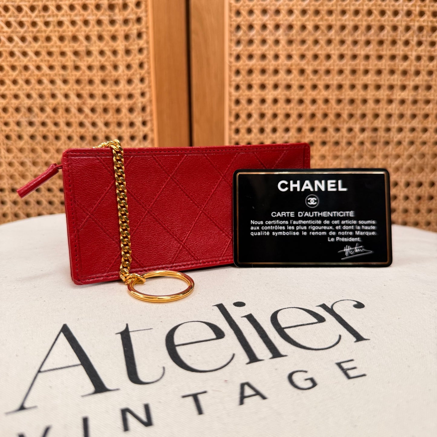 Chanel 1989 Red Quilted Key, Card & Coin pouch