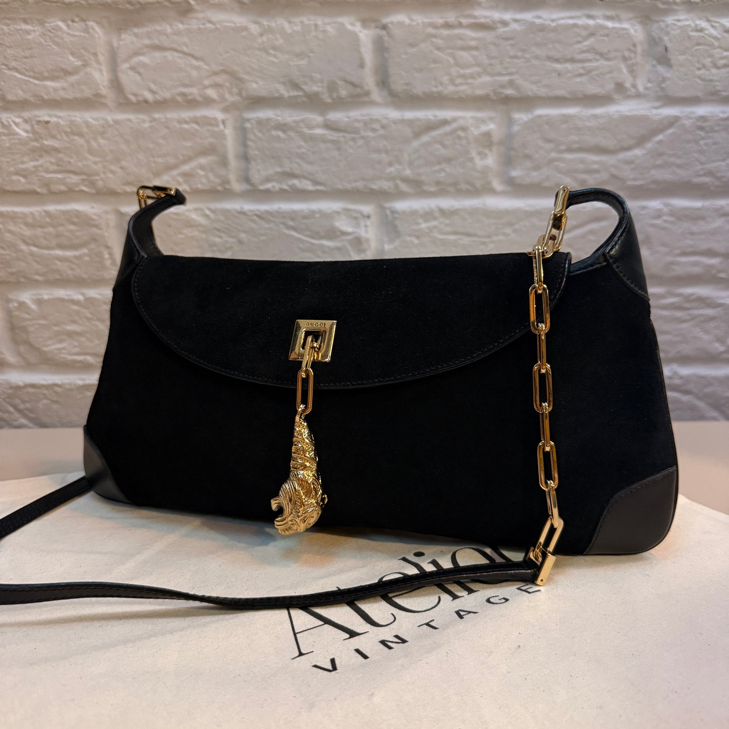 Gucci 1990s Gucci X Tom Ford Black Suede Tigers Head Cross Body