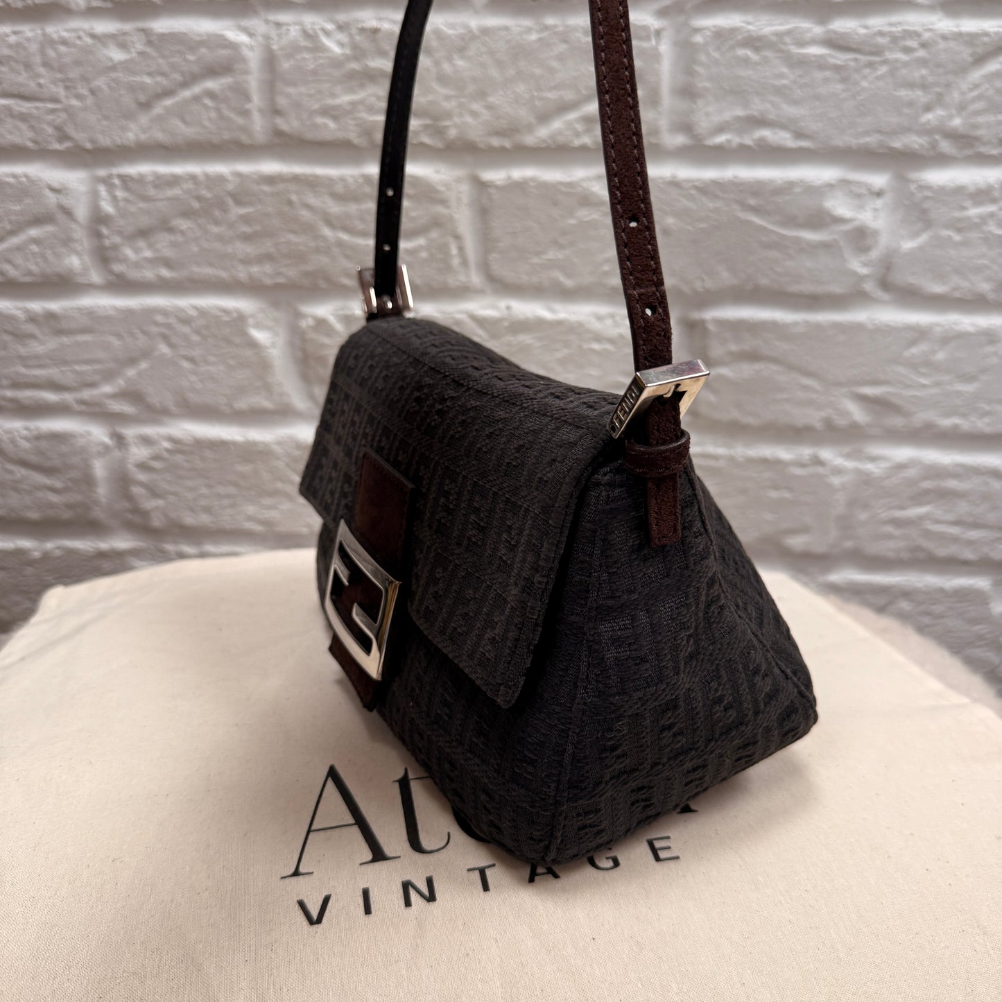 Fendi 1990s Rare Fendi Mini Mamma Baguette in grey & Brown suede