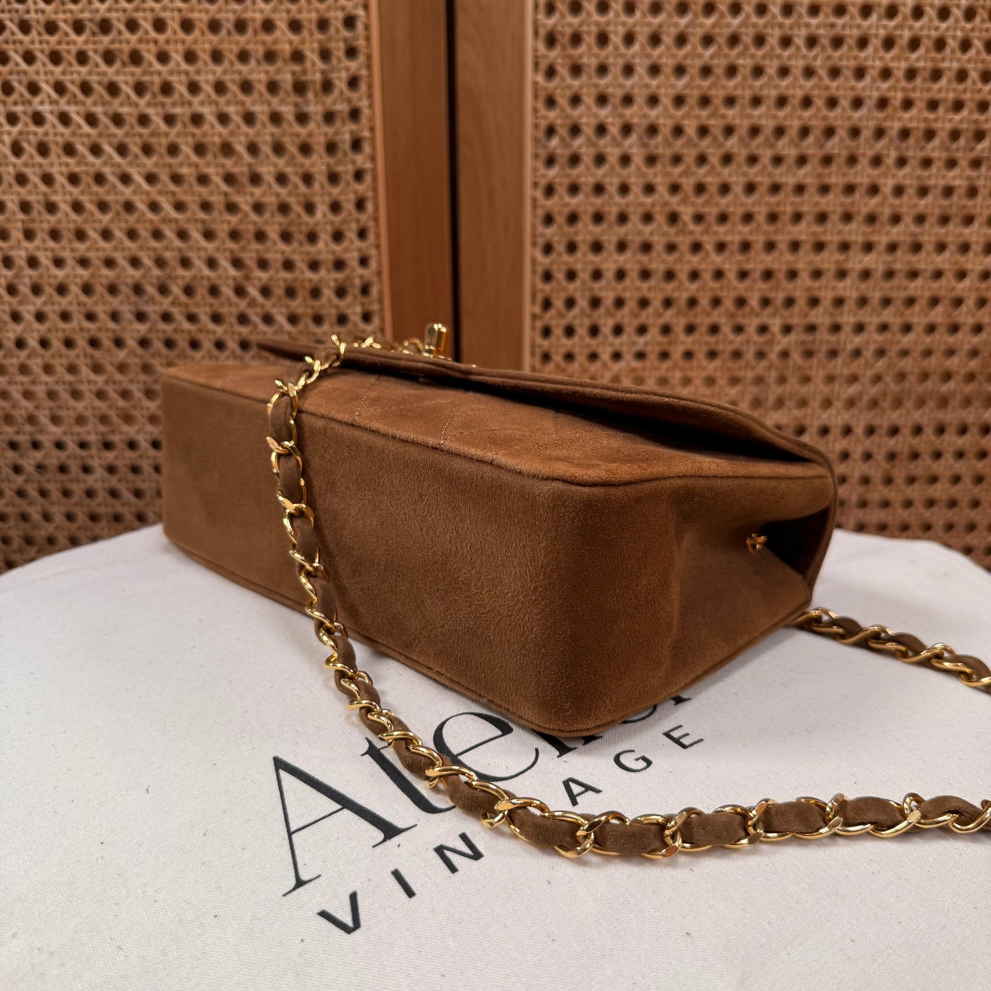 Chanel 1989 Super Rare Tan Suede Single Flap
