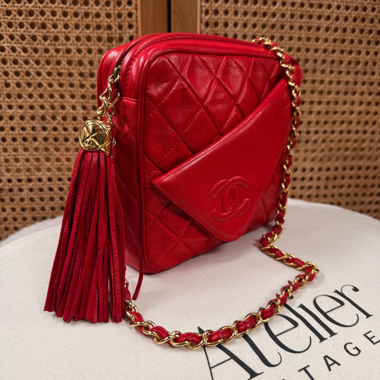 Chanel 1989 Red Quilted Tassel Camera Bag
