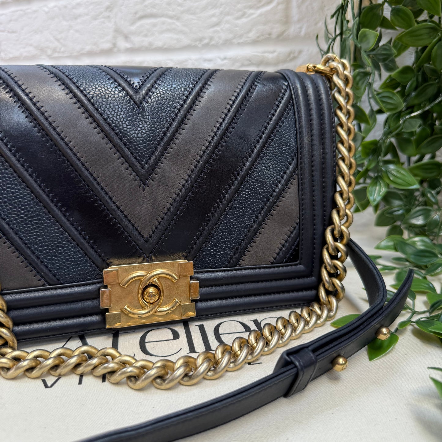Chanel 2016 Rare Navy Le Boy Caviar & Calf Skin Chevron Old Medium