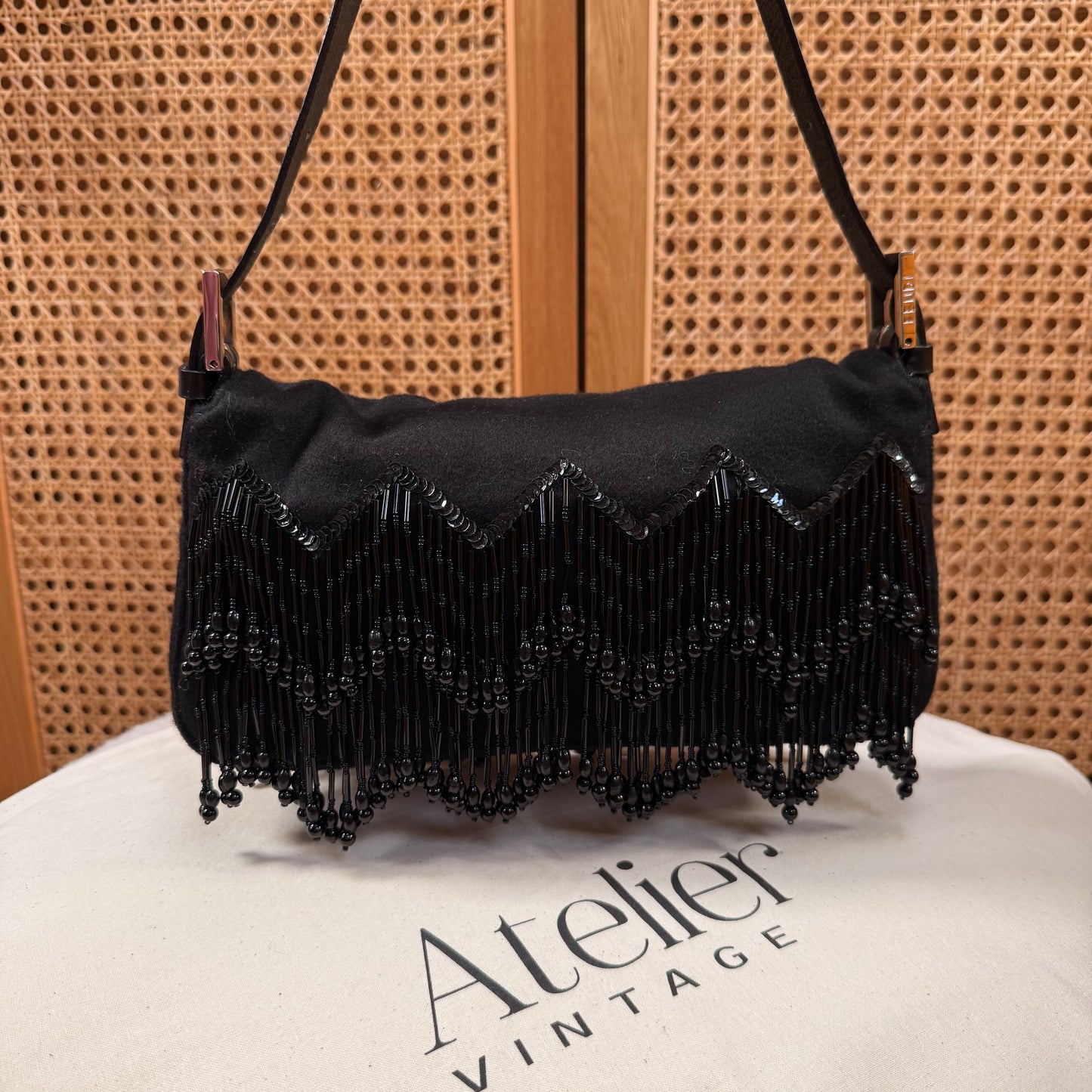 Fendi 2002 Rare Fendi Baguette Black - Limited edition Cashmere and waterfall glass beads