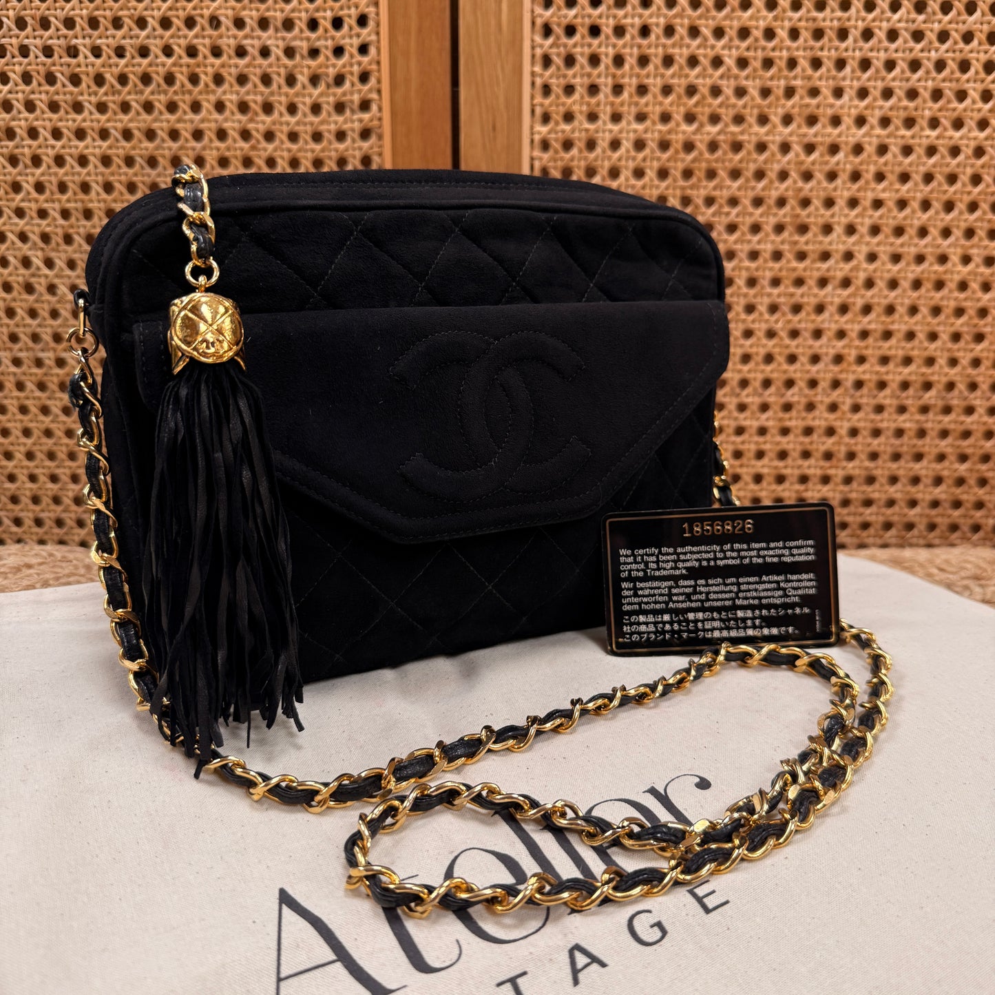 Chanel 1989 Rare Black Suede Front Flap Camera Bag