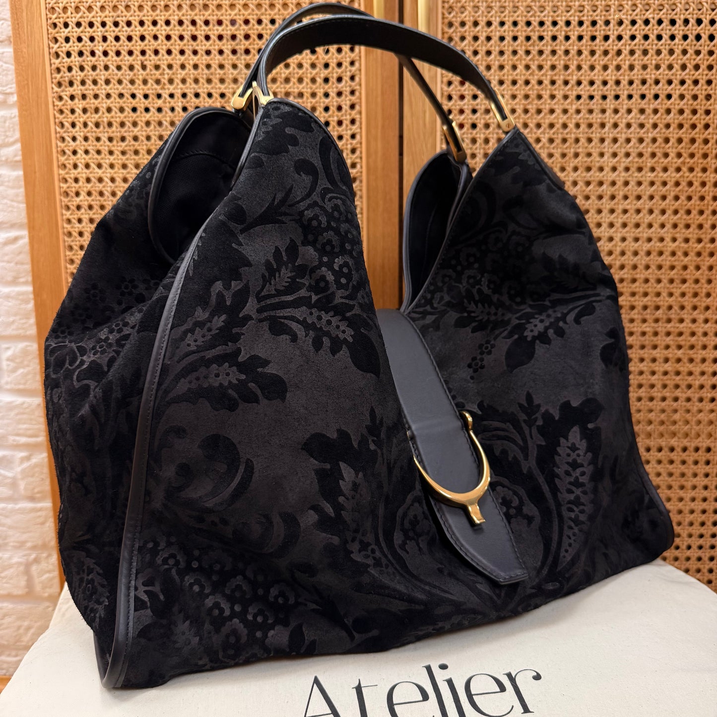 Gucci Suede Brocade Stirrup Tote
