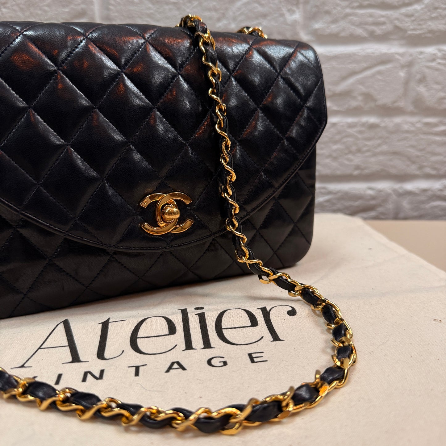 Chanel 1986 Rare Navy Lambskin Half Moon Single Flap with 24k Gold Hardware