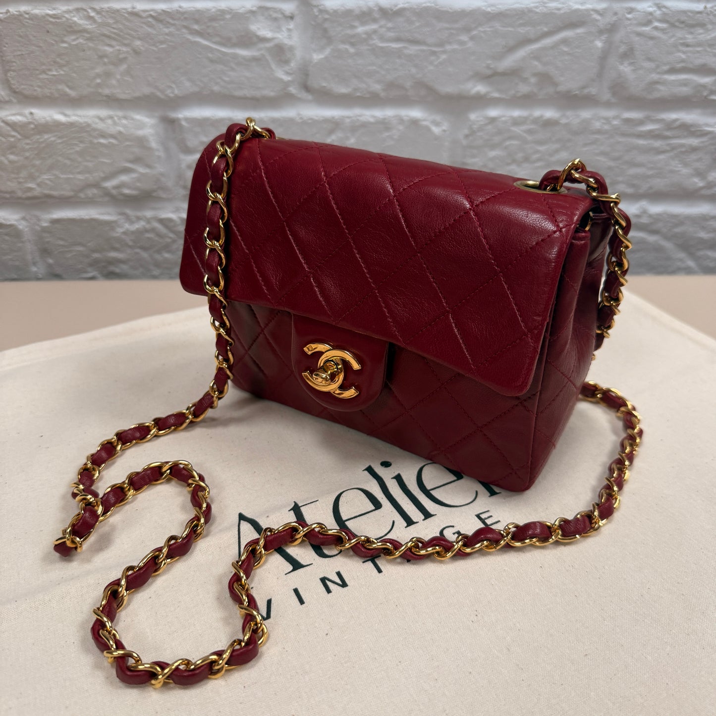 Chanel 1994 Rare Red Classic Single Flap Square Small