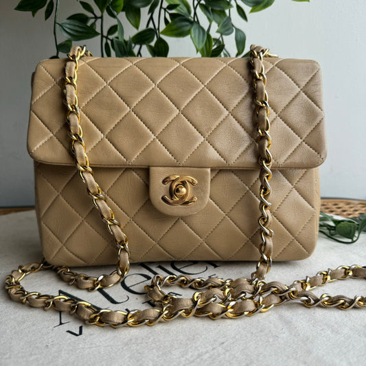 Chanel 1989 Beige Square Classic Single Flap Medium