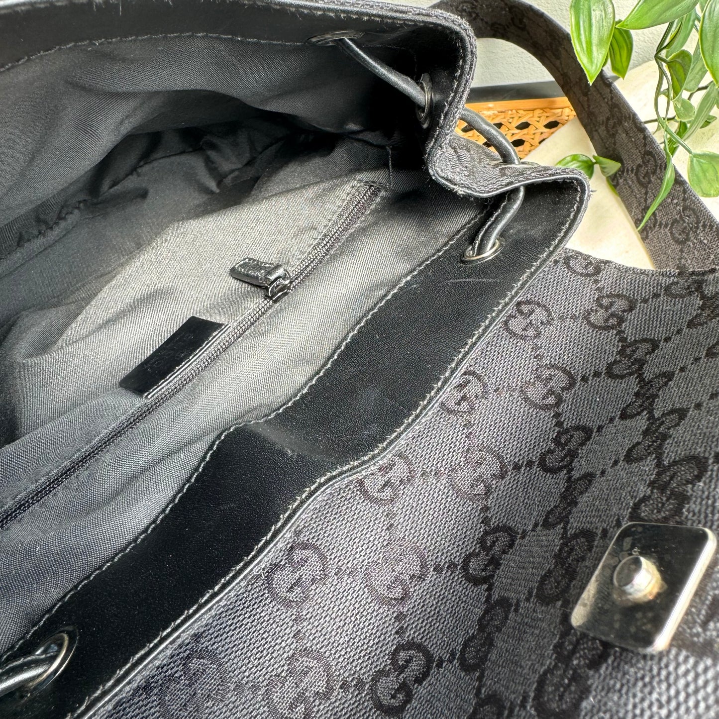 Gucci 2000s GG Canvas & Leather Top Handle Back Pack