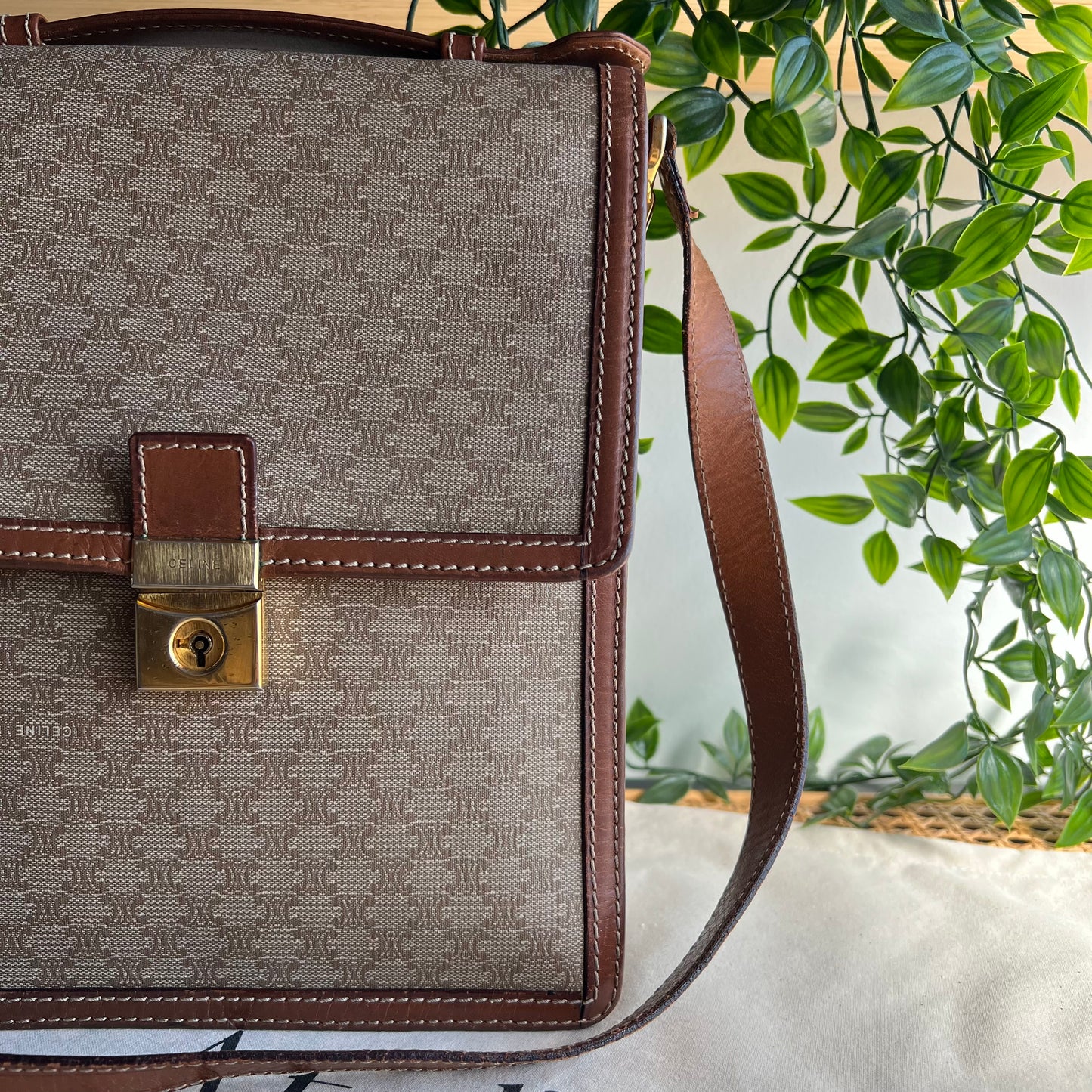 Celine Vintage Macadam Beige Shoulder Bag