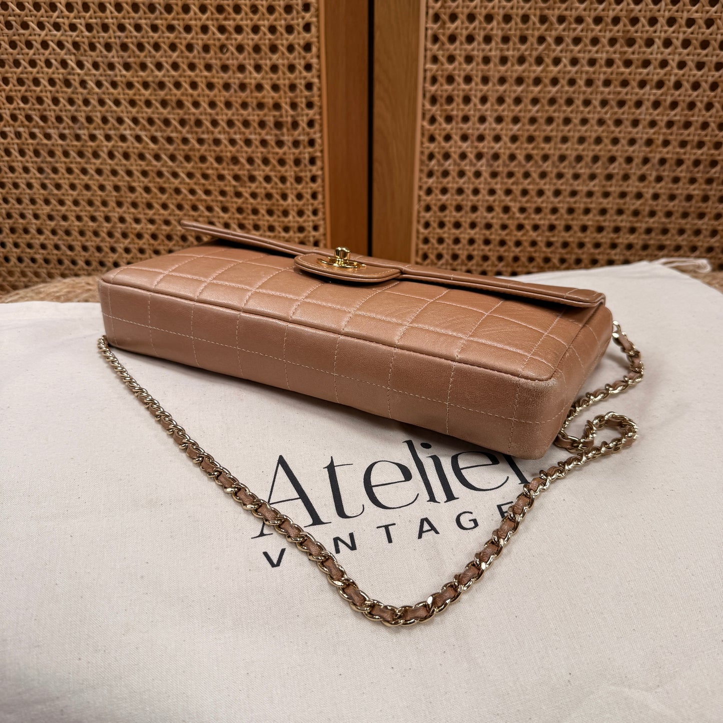 Chanel 2002 Blush Pink Irredescent East West Chocolate Bar Single Flap