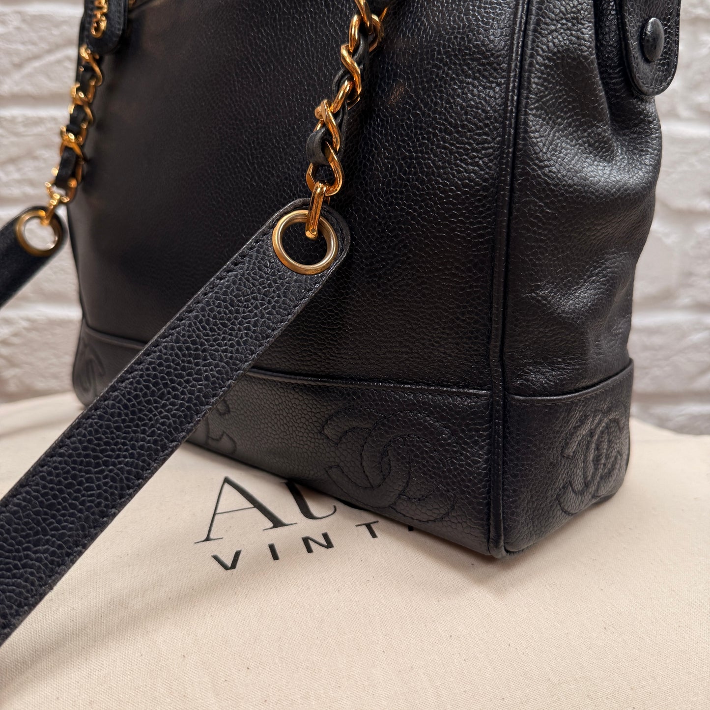 Chanel 1994 Rare Navy Triple CC Caviar Tote