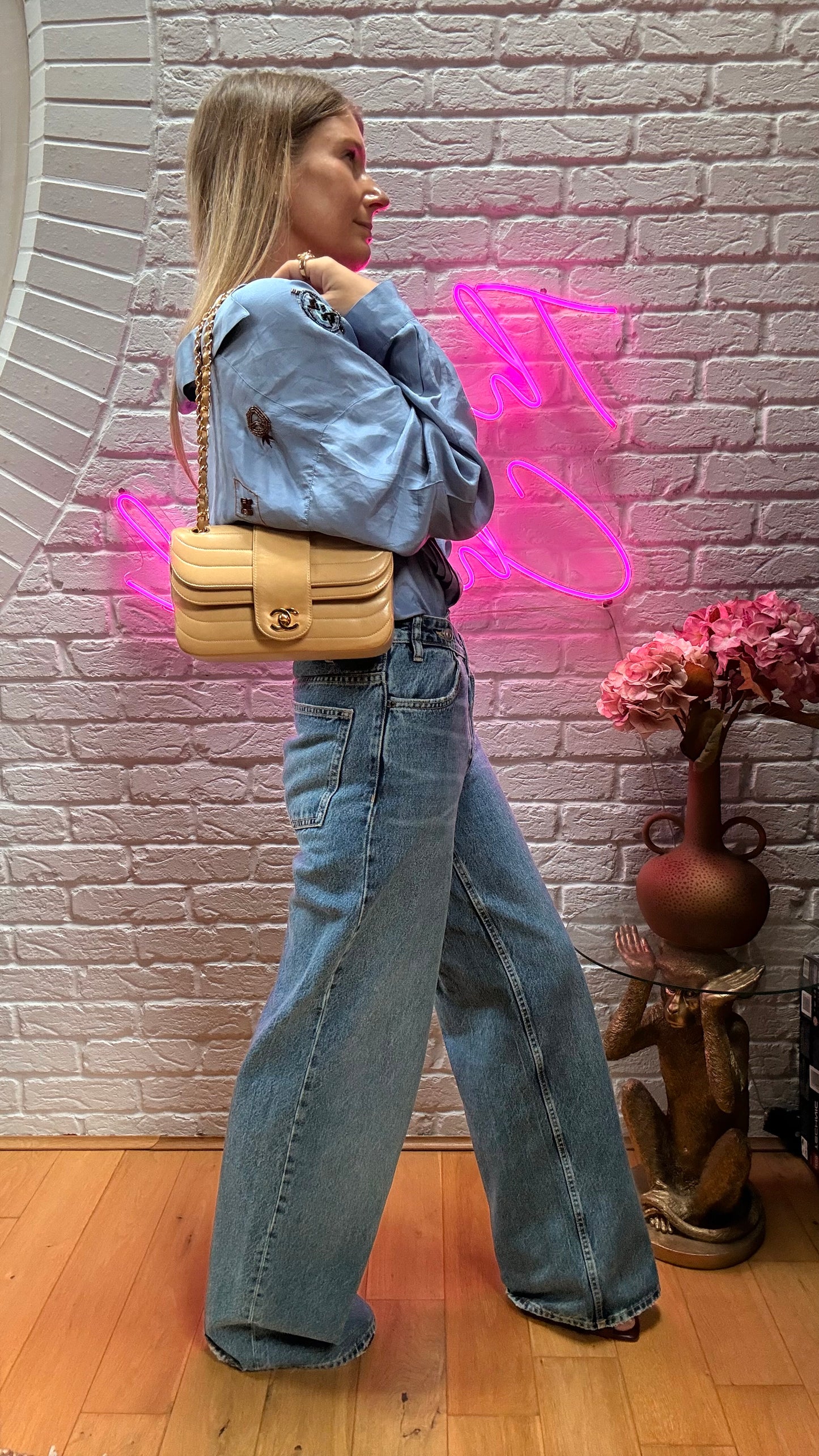 Chanel 1991 Ultra Rare Mademoiselle Scallop Double Flap in Dark Beige