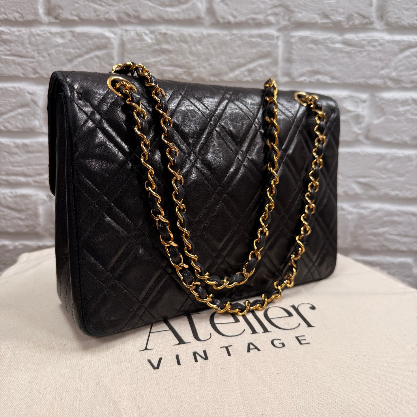 Chanel Early 1980s Rare Chanel Double Diamond Quilted Two Way Single Flap in black