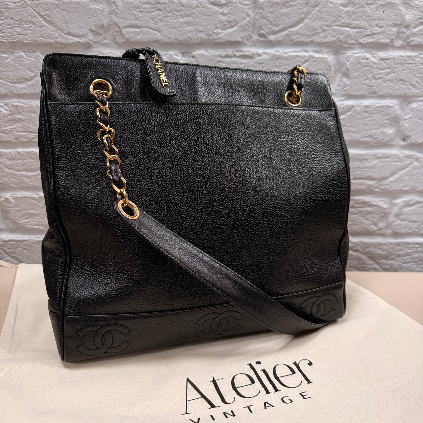 Chanel 1994 Black Triple CC Caviar Tote