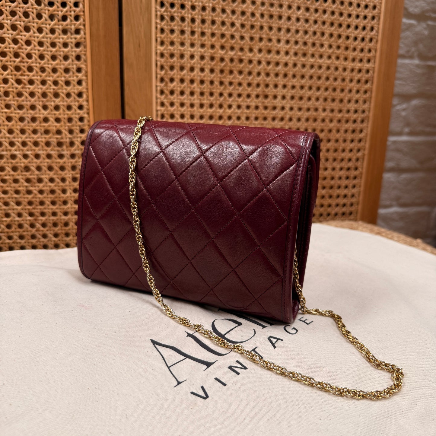 Chanel Early 1980s Rare Bordeaux Lambskin Leather Single flap Cross Body