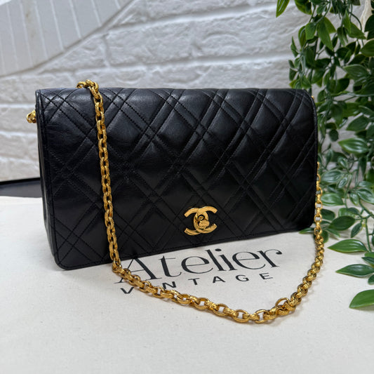 Chanel Rare 1986 Double Diamond Quilted Bijoux Chain Classic Rectangle