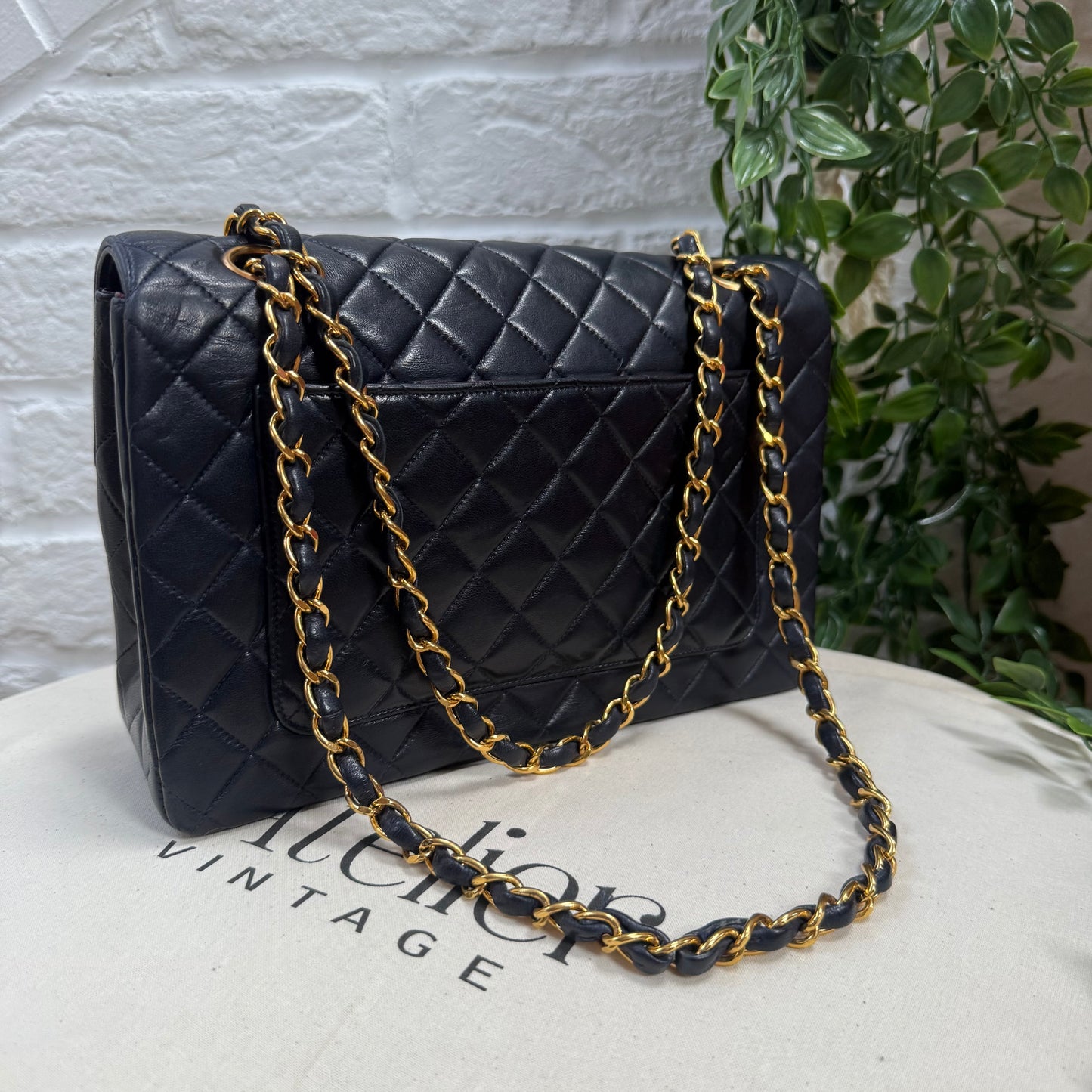 Chanel 1993 Navy Paris limited edition two tone turnlock single flap