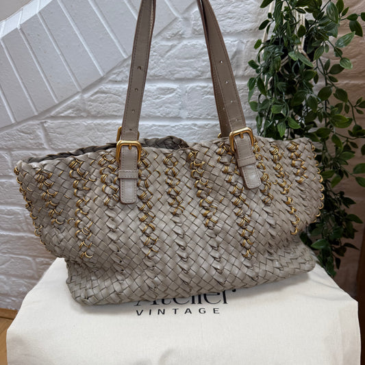 Bottega Veneta Lido Taupe & Gold ring tote