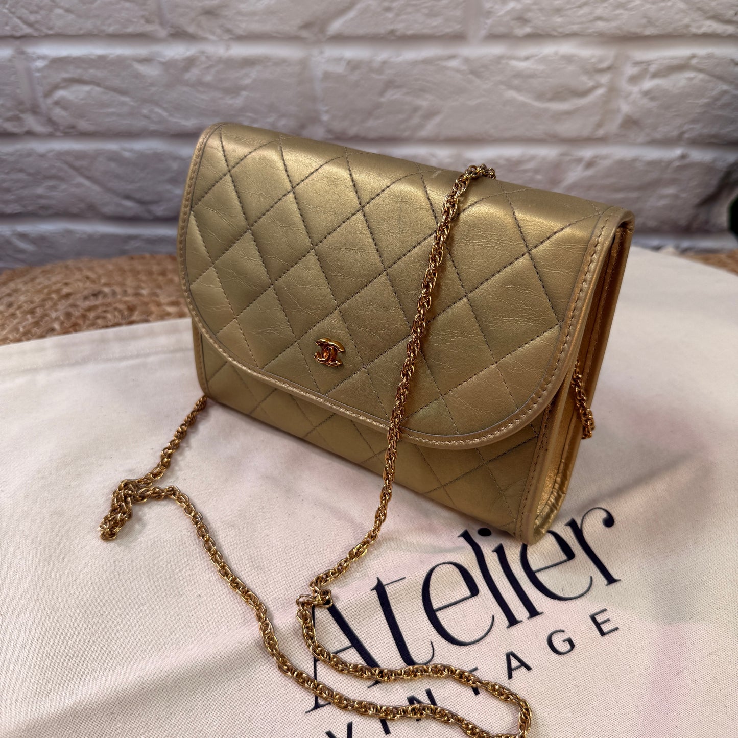 Chanel Early 1980s Rare Gold Lambskin Leather Single flap Cross Body
