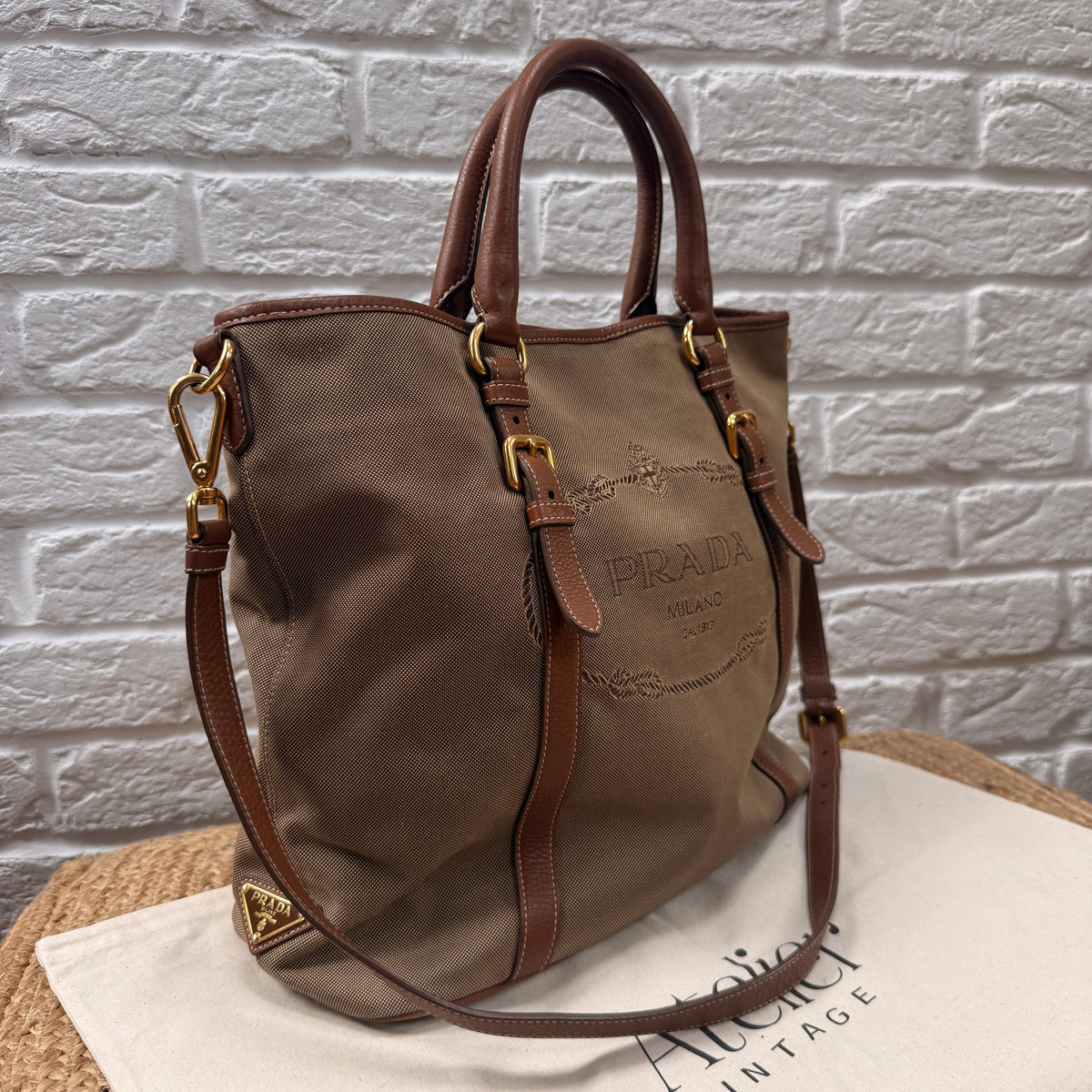 Prada 1990s Canapa Two Way Tote