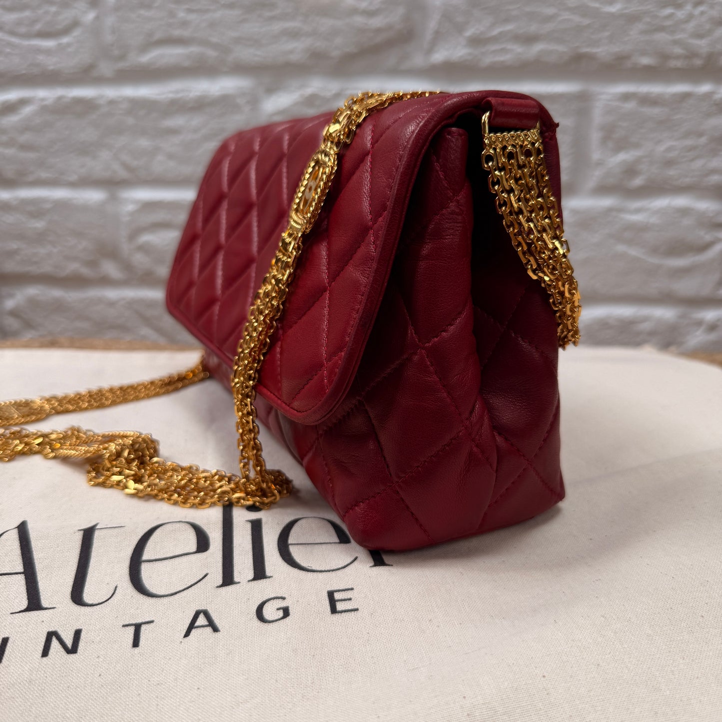 Chanel ULTRA RARE 1986 Single Flap with six strand 24k gold plated chain with CC logo stations