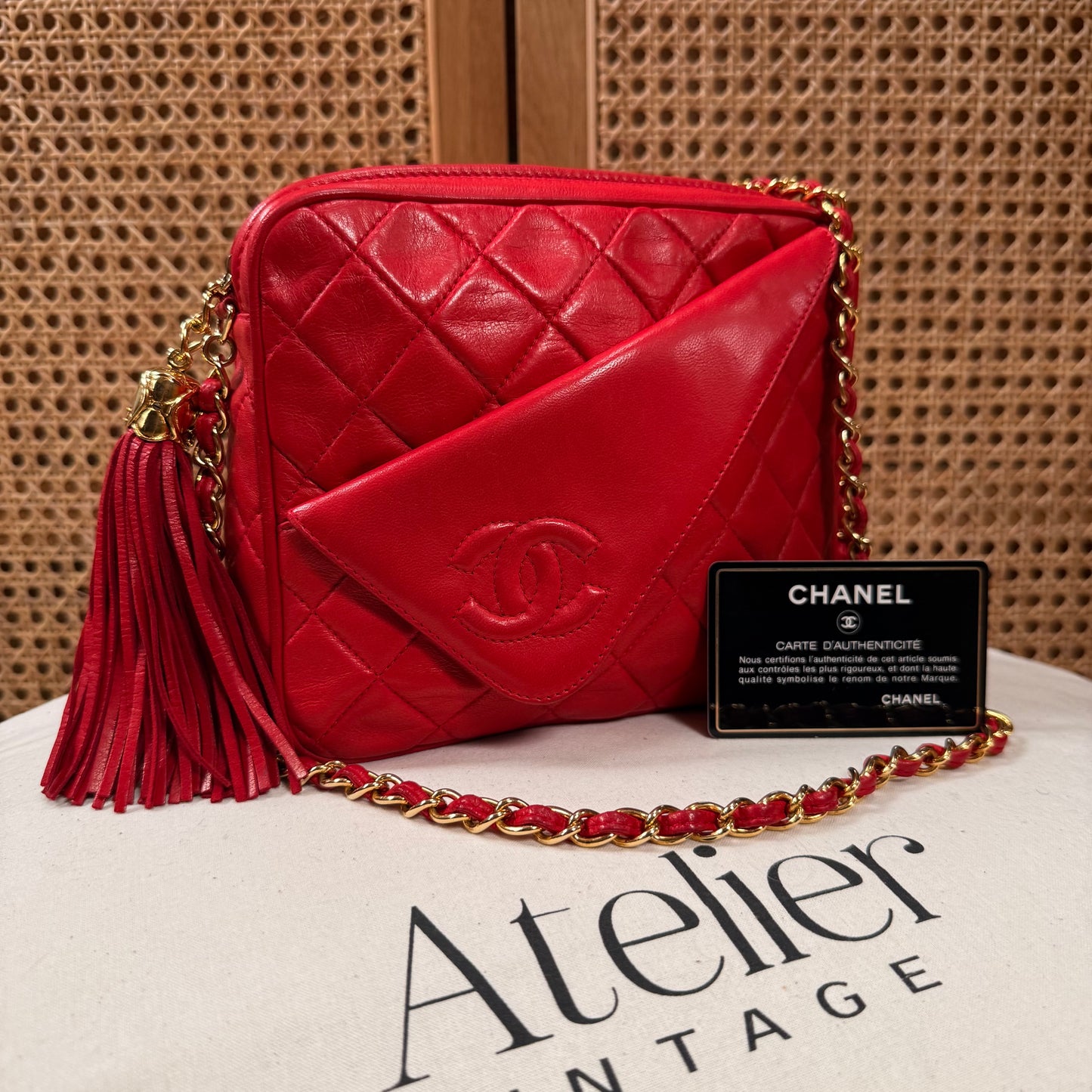 Chanel 1989 Red Quilted Tassel Camera Bag