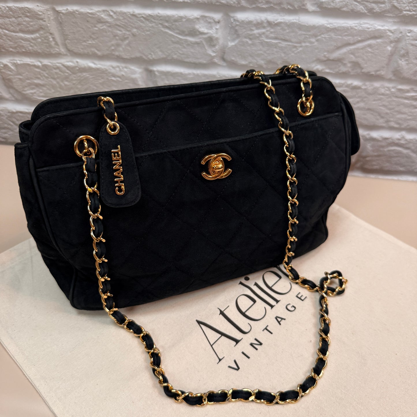 Chanel 1996 Rare Black Suede CC Turnlock Crossbody Tote with 24k Gold Hardware
