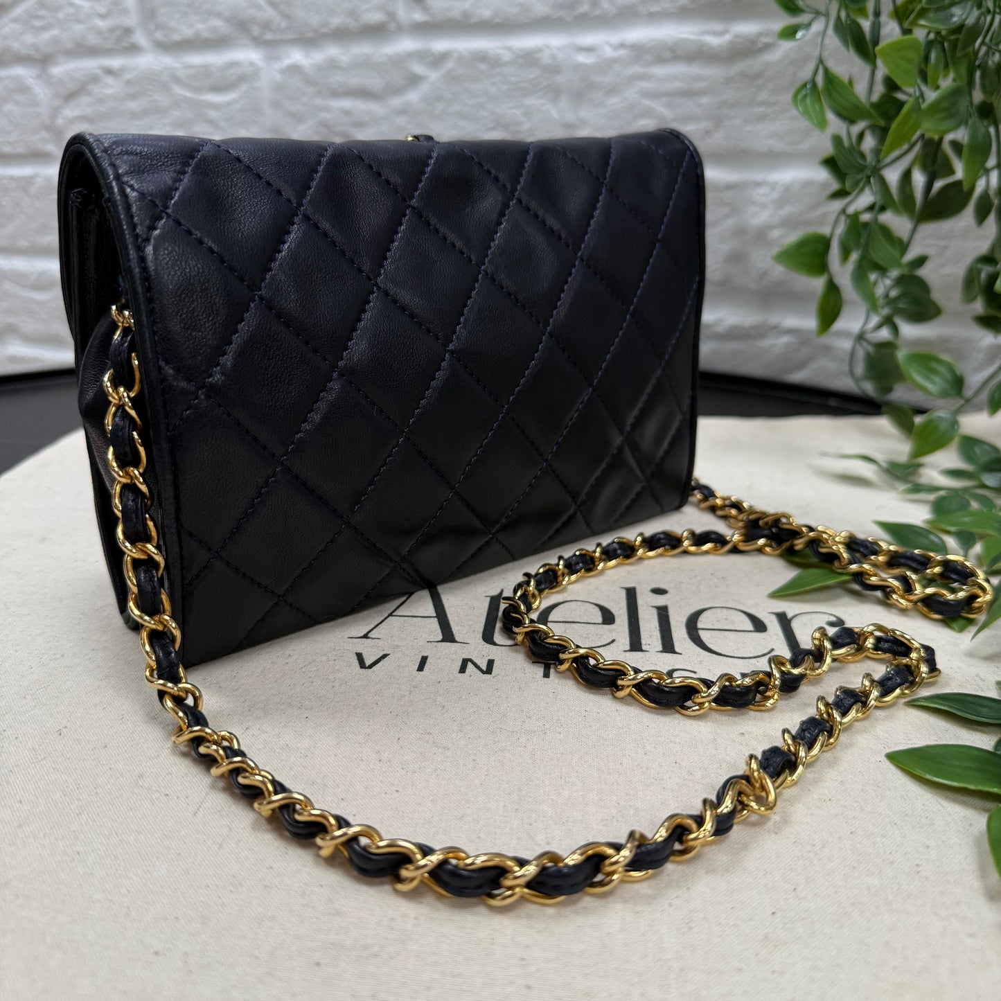 Chanel 1986 Navy Quilted Half Moon Flap