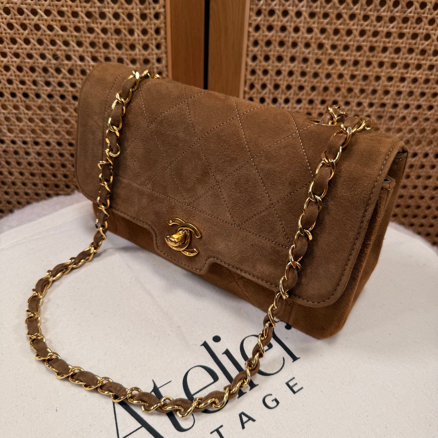Chanel 1989 Super Rare Tan Suede Single Flap