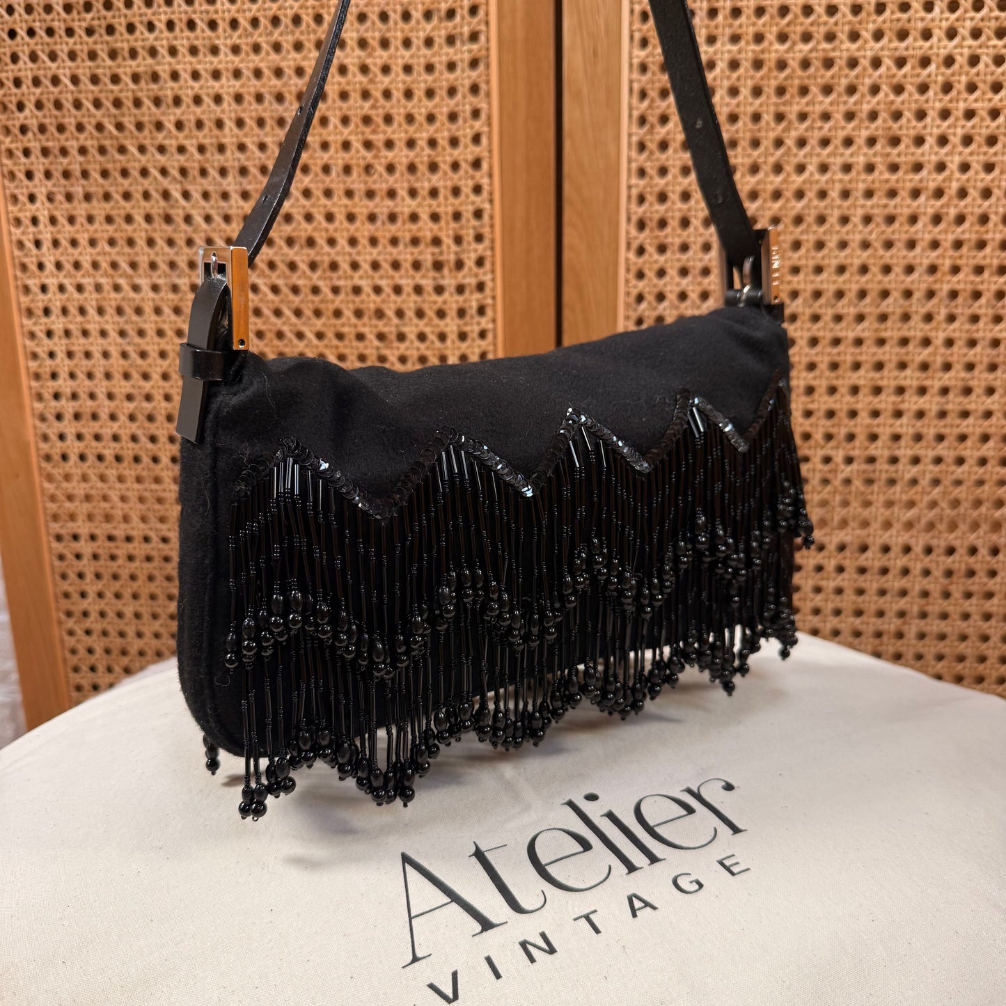 Fendi 2002 Rare Fendi Baguette Black - Limited edition Cashmere and waterfall glass beads